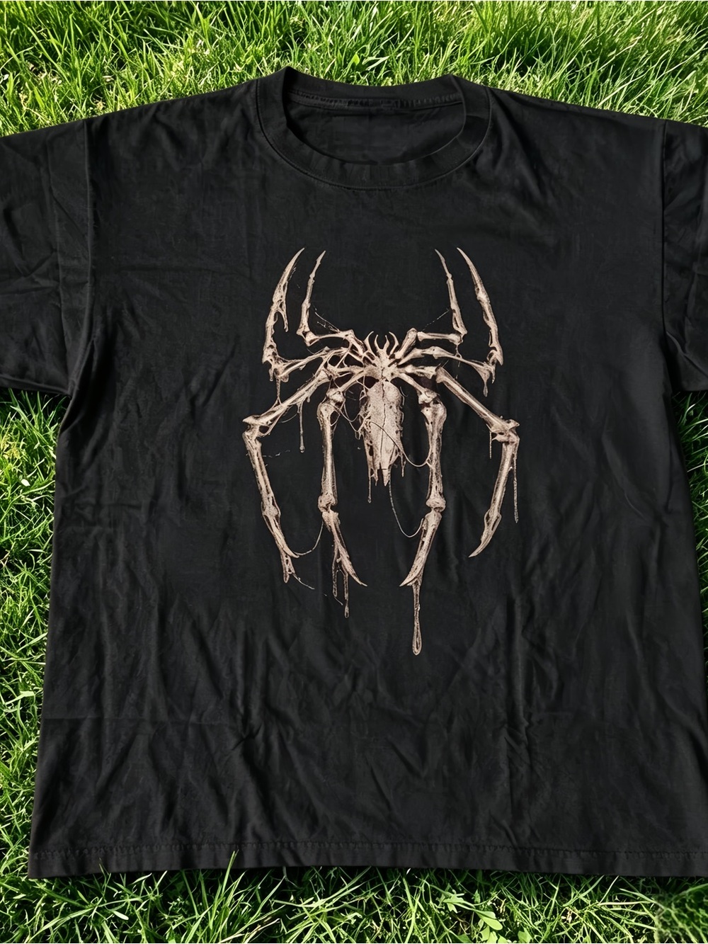 Spider skeleton pattern T-shirt, black, unisex